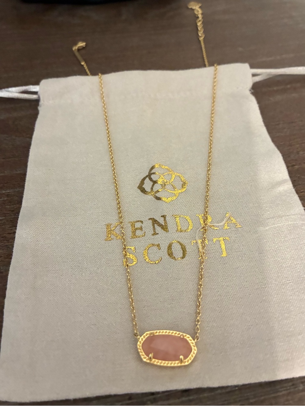 Kendra Scott Gold Necklace with Blush Pink Stone
